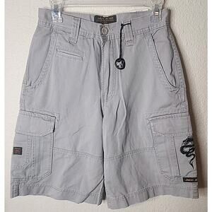 NEW Vintage JNCO Khaki Cargo Shorts Embroidered Dragon Y2K Baggy Size 28 90s